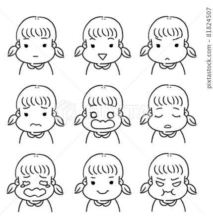 女孩（兒童）面部表情集線描只 81824507