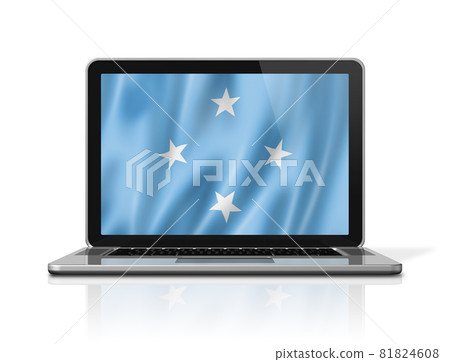 Micronesian flag on laptop screen isolated on white. 3D illustration Micronesian flag on laptop screen isolated on white. 3D illustration 81824608