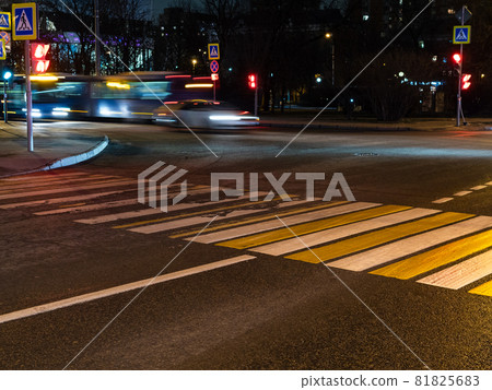 view of street pedestrian crossing in Moscow city in autumn night 81825683