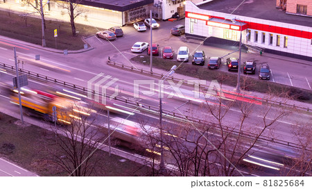 above view of urban street in violet twilight in Moscow city in autumn evening above view of urban street in violet twilight in Moscow city in autumn evening 81825684