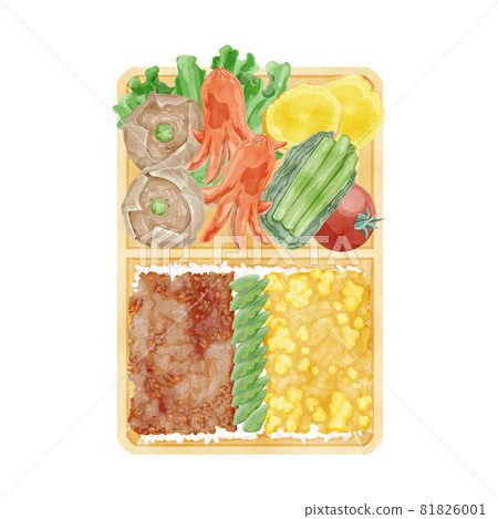 Japanese two-color soboro bento handwritten watercolor style illustration 81826001