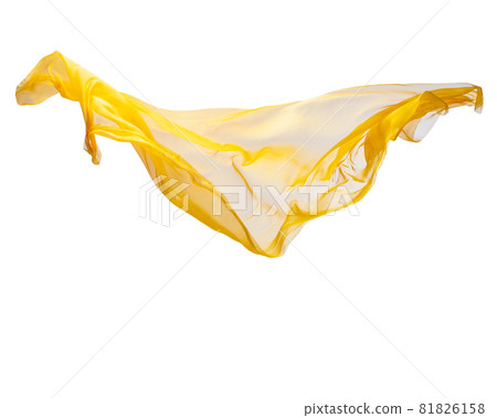 Floating silk fabric. Smooth elegant transparent yellow cloth isolated on white studio background 81826158
