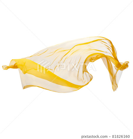 Smooth elegant transparent yellow flying piece of fabric isolated on white studio background 81826160