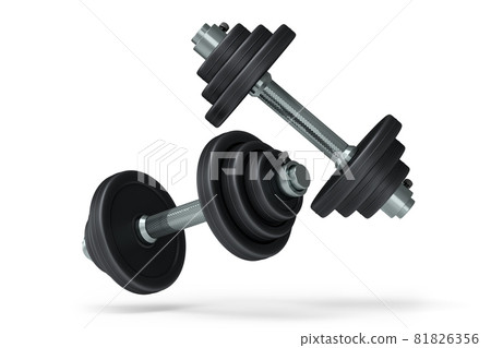 Pair of dumbbells with black disks isolated on white background Pair of dumbbells with black disks isolated on white background 81826356