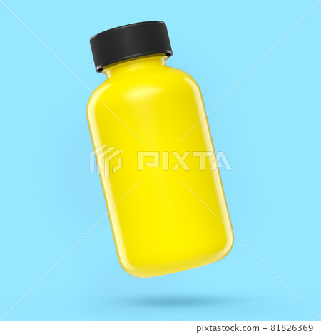 Yellow plastic jar for sport nutrition whey protein powder isolated on blue Yellow plastic jar for sport nutrition whey protein powder isolated on blue 81826369