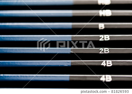 Full set of black and blue pencils sorting from dark to light. Full set of black and blue pencils sorting from dark to light. 81826593