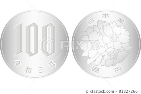 Japanese yen coins (money), 100 yen coins (front and back) 81827266