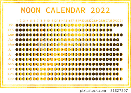 2022 Moon calendar. Astrological calendar design. planner. Place for stickers. Month cycle planner mockup. Isolated white and golden background 81827297