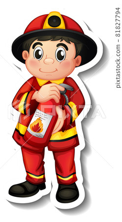 Sticker design with a fireman cartoon character Sticker design with a fireman cartoon character 81827794
