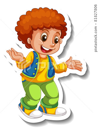Sticker template with a boy cartoon character isolated Sticker template with a boy cartoon character isolated 81827806