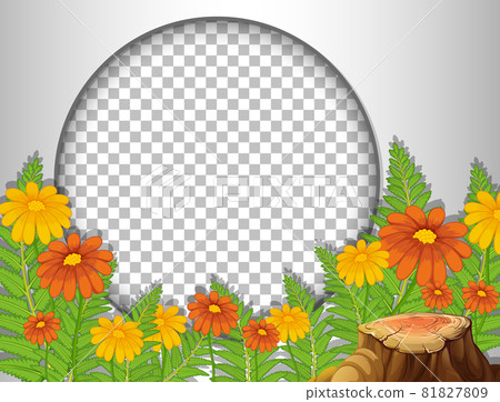 Round frame transparent with tropical flowers and leaves template 81827809