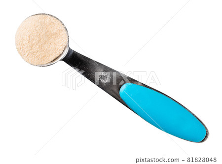 top view of apple pectin powder in measuring spoon cutout on white background top view of apple pectin powder in measuring spoon cutout on white background 81828048