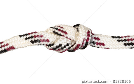 another side of figure-eight knot knot tied on synthetic rope cut out on white background 81828106