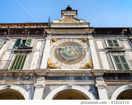 Travel to Italy - facade of medieval Clock Tower Torre dell'Orologio on Piazza della Loggia in Brescia city Travel to Italy - facade of medieval Clock Tower Torre dell'Orologio on Piazza della Loggia in Brescia city 81828119