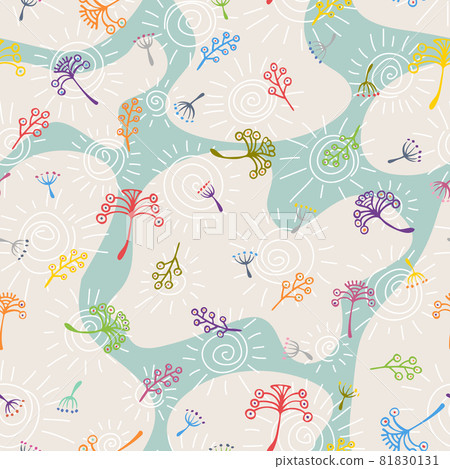 Hand drawn seamless flowers print. Simple boho... - Stock Illustration ...