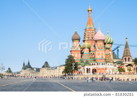 Red Square and Pokrovskiy Cathedral in Moscow city in sunny september day Red Square and Pokrovskiy Cathedral in Moscow city in sunny september day 81830281