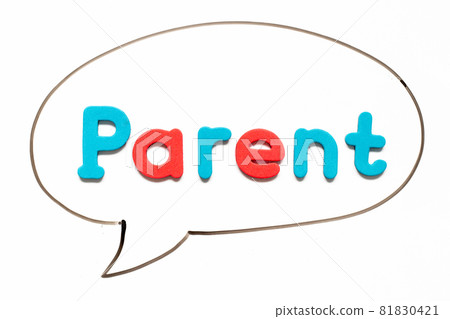 Alphabet letter with word parent in black line hand drawing as bubble speech on white board background 81830421