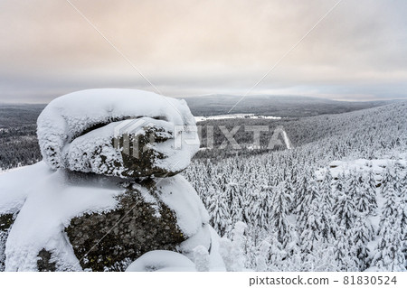 Wintertime forest landscape around Poacher Rocks, Czech: Pytlacke kameny, in Jizera Mountains, Czech Republic Wintertime forest landscape around Poacher Rocks, Czech: Pytlacke kameny, in Jizera Mountains, Czech Republic 81830524