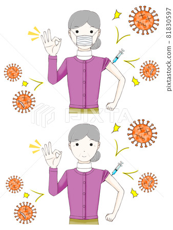 Vaccinated grandmother with or without mask Vaccinated grandmother with or without mask 81830597