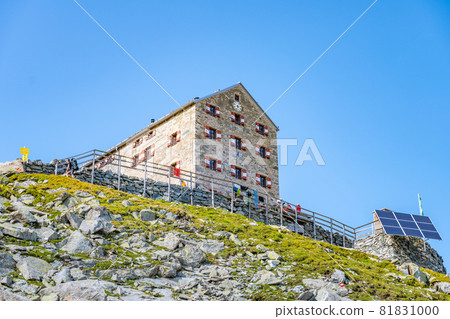 New Prague Hut, German: Neuer Prager Hutte. Mountain house and start point of Grossvenediger glacier hike. Hohe Tauern National Park, East Tyrol, Austria 81831000