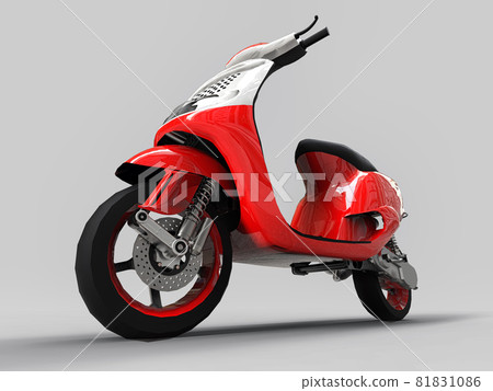 Modern urban red and white moped on a light gray background. 3d illustration. Modern urban red and white moped on a light gray background. 3d illustration. 81831086