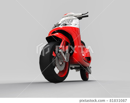 Modern urban red and white moped on a light gray background. 3d illustration. Modern urban red and white moped on a light gray background. 3d illustration. 81831087