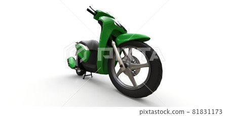 Modern urban green moped on a white background. 3d illustration. Modern urban green moped on a white background. 3d illustration. 81831173
