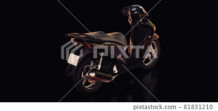 Modern urban black moped on a black background. 3d illustration. Modern urban black moped on a black background. 3d illustration. 81831210