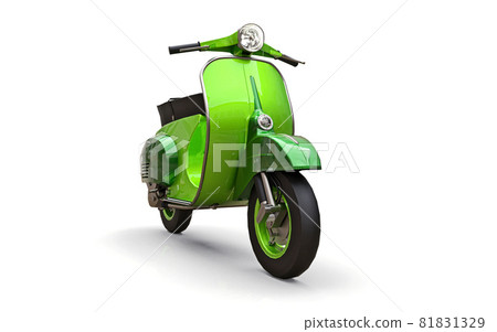 Vintage european green scooter on a white background. 3d rendering. 81831329