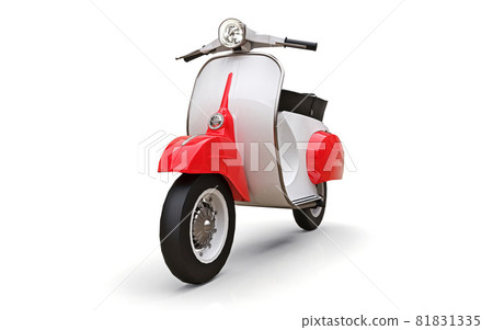 Vintage european red and white moped on a white background. 3d rendering. 81831335