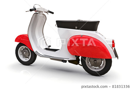 Vintage european red and white moped on a white background. 3d rendering. 81831336
