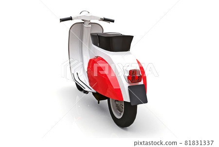 Vintage european red and white moped on a white background. 3d rendering. Vintage european red and white moped on a white background. 3d rendering. 81831337