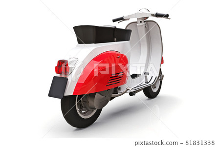 Vintage european red and white moped on a white background. 3d rendering. 81831338