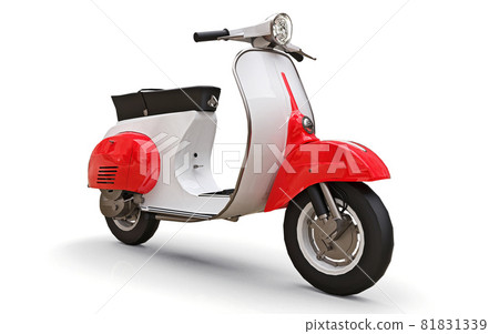 Vintage european red and white moped on a white background. 3d rendering. 81831339