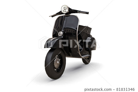Vintage european black scooter on a white background. 3d rendering. Vintage european black scooter on a white background. 3d rendering. 81831346