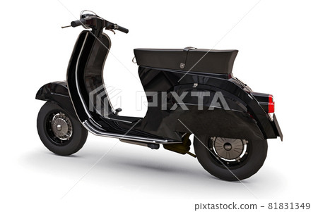 Vintage european black scooter on a white background. 3d rendering. Vintage european black scooter on a white background. 3d rendering. 81831349