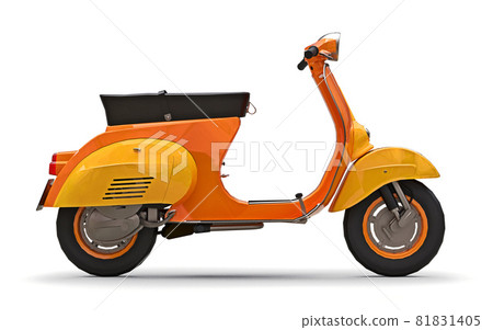 Vintage european orange scooter on a white background. 3d rendering. Vintage european orange scooter on a white background. 3d rendering. 81831405