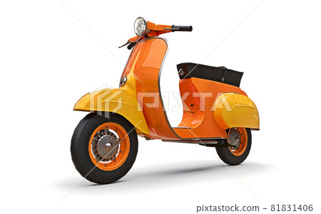 Vintage european orange scooter on a white background. 3d rendering. Vintage european orange scooter on a white background. 3d rendering. 81831406