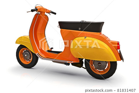 Vintage european orange scooter on a white background. 3d rendering. Vintage european orange scooter on a white background. 3d rendering. 81831407