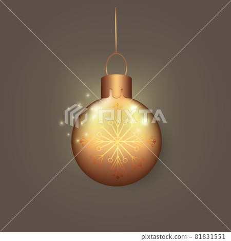 Realistic golden shiny christmas tree toy glass ball on dark background. 81831551