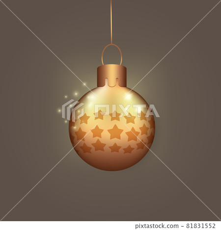 Realistic golden shiny christmas tree toy glass ball on dark background. 81831552