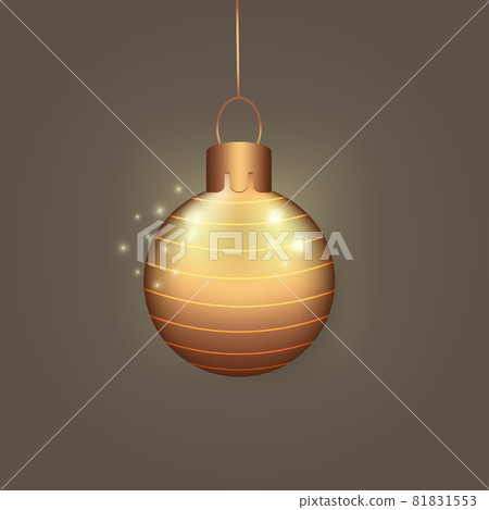 Realistic golden shiny christmas tree toy glass ball on dark background. 81831553