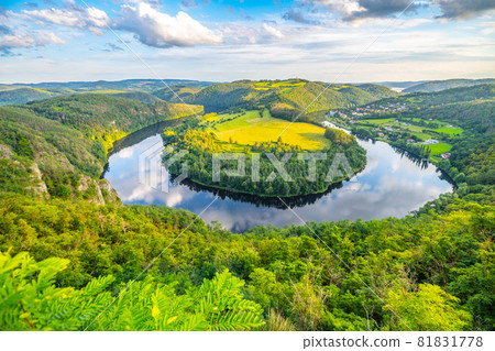 Vltava River Horseshoe bend near Solenice, Czech: Solenicka podkova, Czech Republic Vltava River Horseshoe bend near Solenice, Czech: Solenicka podkova, Czech Republic 81831778