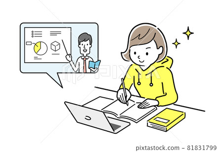 Vector illustration material: Girl taking remote lessons using a computer 81831799