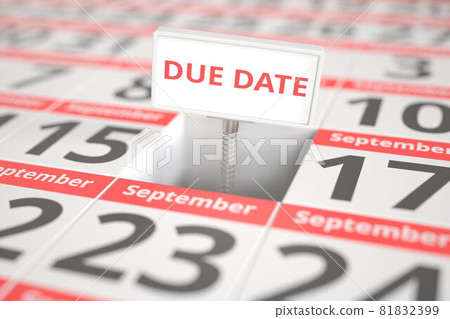 DUE DATE sign on September 16 in a calendar, 3d rendering 81832399