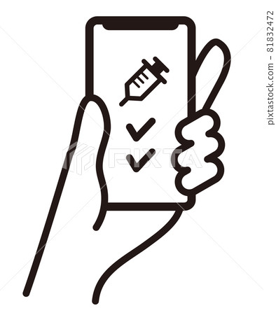 Vector illustration of a hand holding a smartphone with a syringe icon Vector illustration of a hand holding a smartphone with a syringe icon 81832472