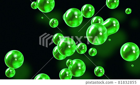 3d rendering. Amasing abstract background of metaballs or glisten bubbles as if glass drops or spheres filled with green sparkles merge together and scatter around. Creative background 3d rendering. Amasing abstract background of metaballs or glisten bubbles as if glass drops or spheres filled with green sparkles merge together and scatter around. Creative background 81832855