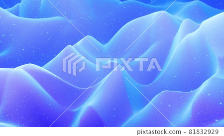 Beautiful abstract 3D surface with glitter sparkles, abstract 3d waves on surface. Blue gradient, soft matte material with light inner glow. 3d render 81832929