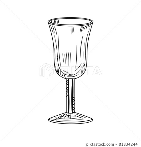 Empty glass maotai engraved style isolated on white background. Vintage sketch black outline close up. Empty glass maotai engraved style isolated on white background. Vintage sketch black outline close up. 81834244