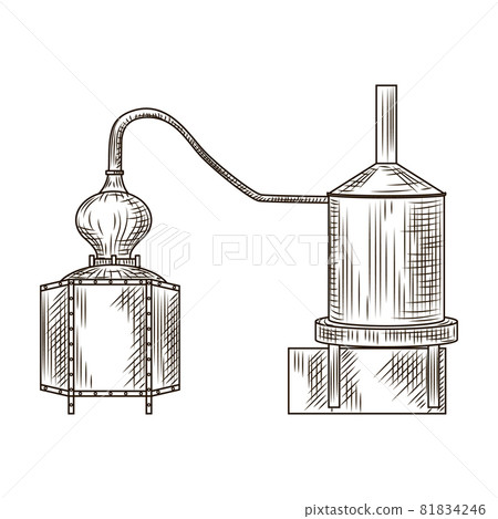 Alembic pisco engraved style isolated on white background. Vintage sketch black outline close up. 81834246